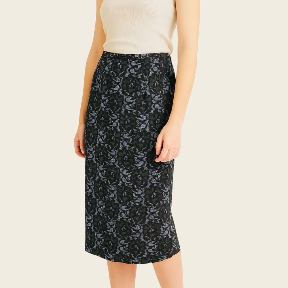Doncaster Silk Blend Stretch Pencil Skirt Black Purple Floral Size 12